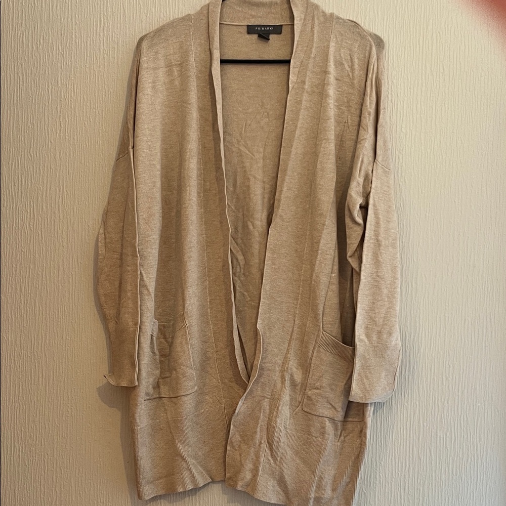 Beige Open-Front Cardigan